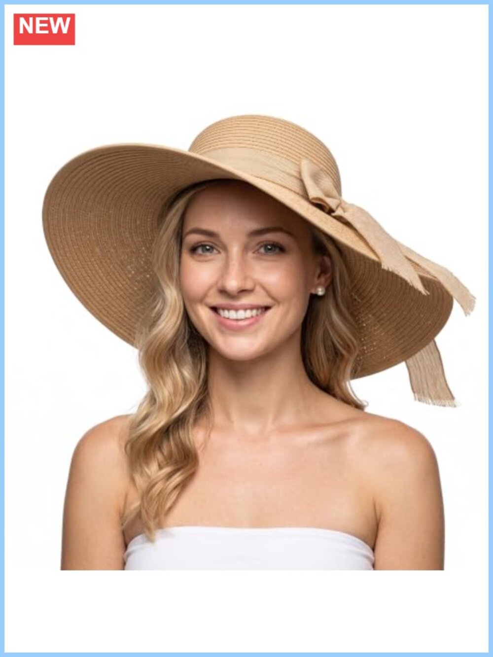 Women's Wide Brim Straw Sun Hat Foldable Packable Beach Hat with Bow